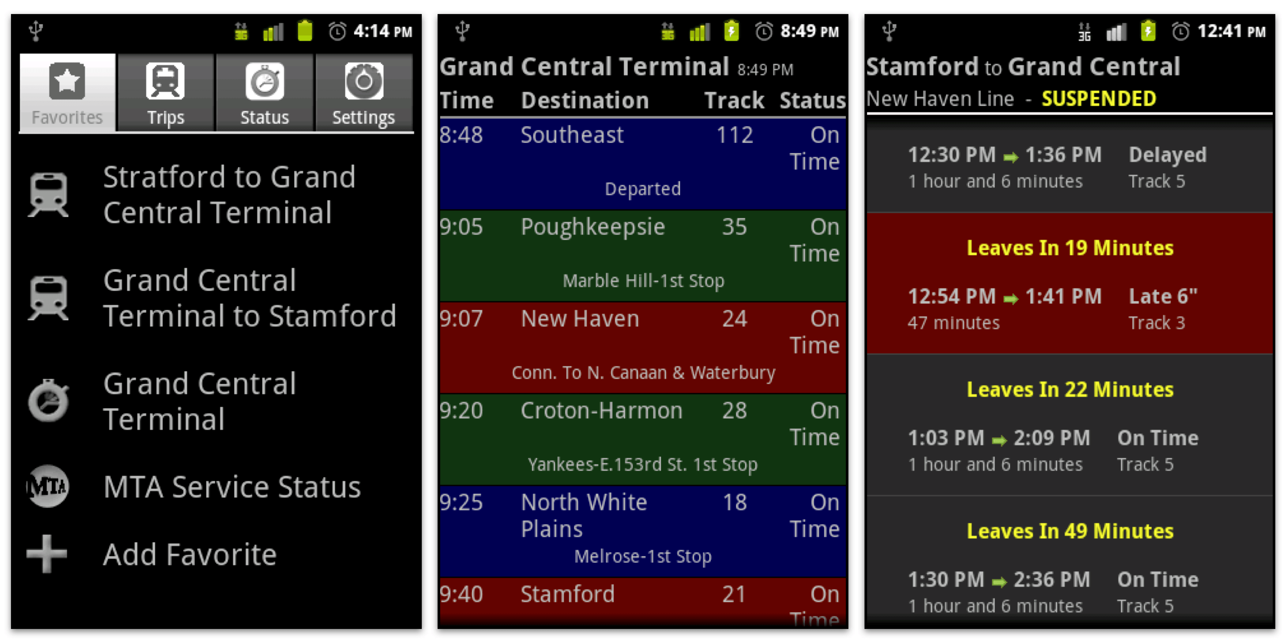 Screenshots of the original Right Track: Metro North Android app